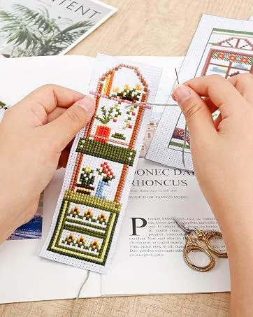 Caydo 3 Pieces Cross Stitch Bookmark Kits DIY Stamped Embroidery Bookmark Kit for Beginner Flower Patterns 14 Count Crossstitch Projects for Book Lovers - Cross Stitch Bookmark Kits