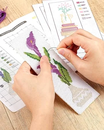 Caydo 3 Pieces Cross Stitch Bookmark Kits DIY Stamped Embroidery Bookmark Kit for Beginner Flower Patterns 14 Count Crossstitch Projects for Book Lovers - Crossstitch Bookmarks