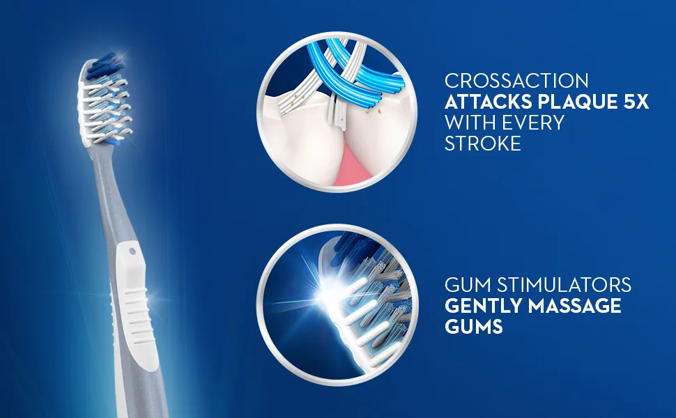 Oral-B CrossAction Max Clean Manual Toothbrush Soft 4 Count - CrossAction attacks plaque 5x with every stroke. Gum stimulators gently massage gums.