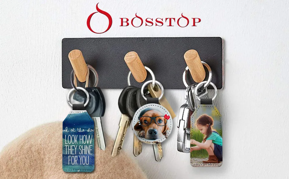 O BOSSTOP 10 Pack Sublimation Blanks Keychain Glitter PU Leather Keychain Heat Transfer Keyring Black Round - Sublimation Blanks Keychain