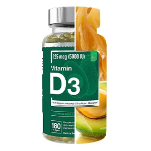 Essential Elements Vitamin D3 5000 IU Softgels with Organic Avocado Oil to Boost Absorption Bone Muscle & Immune Support 180 Count (Pack of 1) - D3,D