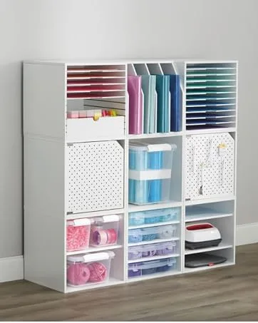 Michaels 12 x 12 Scrapbook Case by Simply Tidy  - A storage cube unit with 9 cubes full of craft supplies