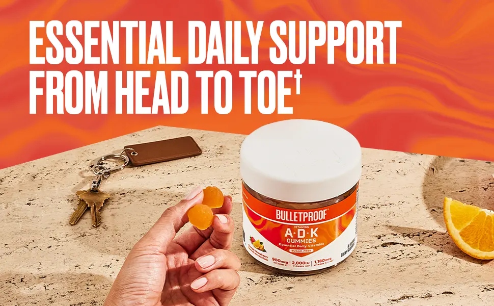 Bulletproof Sugar-Free Orange Strawberry Vitamins A+D+K Gummies 60 Count Keto Supplement for Heart Bone and Immune Support - Essential daily support from head to toe