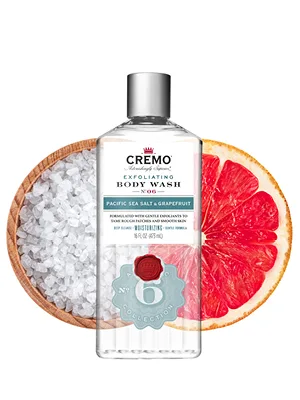 Cremo Exfoliating Pacific Sea Salt & Grapefruit Body Wash A Refreshing Scent with Notes of Fresh Mint Citron Cedar and Moss 16 Fl Oz (2-Pack) - body wash