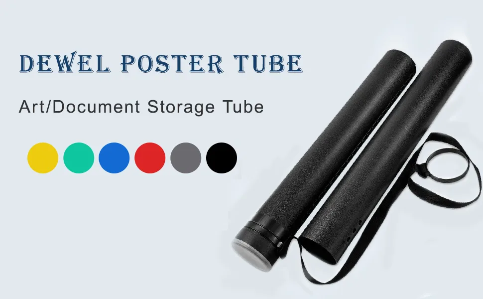 DEWEL Document Tube Plastic Expanding Poster/Art/Document Storage Tube 24.5 to 40 inches Adjustable with Carrying Strap Waterproof and Light-Resistance Telescoping Carrying Case (Black-Medium Size) - This durable and sturdy tube holder protects your posters, artwork, and documents
