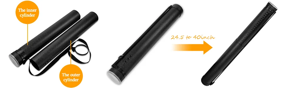 DEWEL Document Tube Plastic Expanding Poster/Art/Document Storage Tube 24.5 to 40 inches Adjustable with Carrying Strap Waterproof and Light-Resistance Telescoping Carrying Case (Black-Medium Size) - This versatile tube Has unlimited uses for storage: posters, blue prints, artwork, maps, drafts