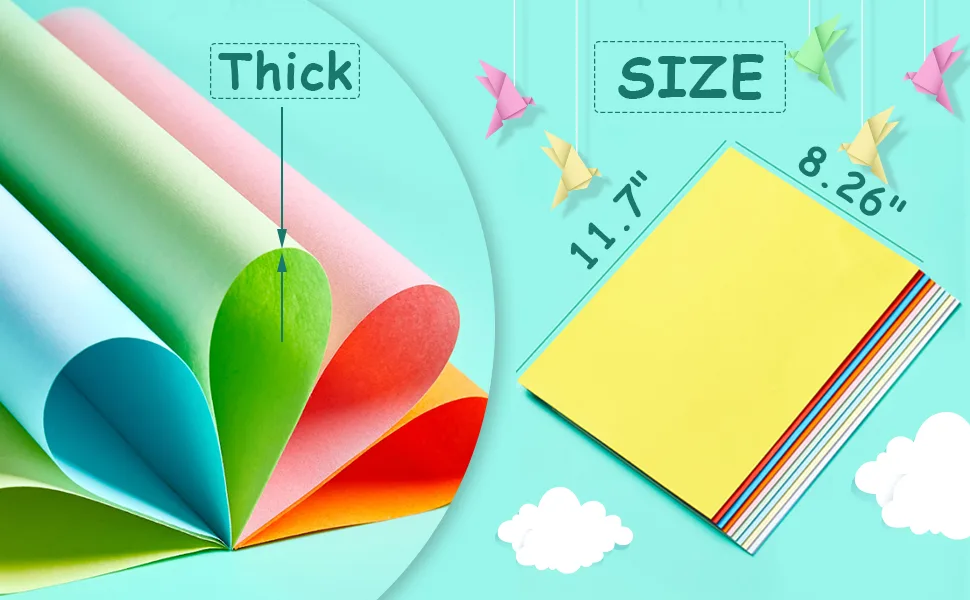 3 otters Construction Paper Pack 200Sheets Heavy Duty Construction Paper Color Copy Paper for Crafts & Art A4 10 Assorted Colors - Construction Paper Pack