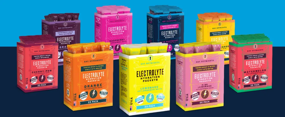 KEY NUTRIENTS Electrolytes Powder Packets - Delicious Blue Raspberry 20 Pack Hydration Packets - Travel Hydration Powder - No Sugar No Calories Gluten Free - Made in USA Blue Raspberry 20 Servings - Full Range