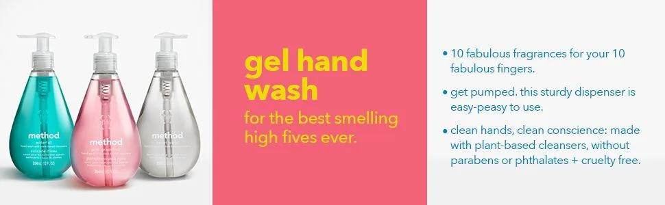 Method Gel Hand Soap Pink Grapefruit Biodegradable Formula 12 Fl Oz (Pack of 6) Grapefruit 12 Fl Oz (Pack of 6) - hand soap, hand wash, gel hand wash, mrs. meyers hand soap, meyers hand soap