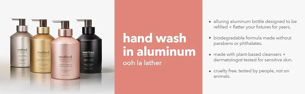Method Gel Hand Soap Vanilla + Raspberry Reusable Pink Aluminum Bottle Biodegradable Formula 12 oz (Pack of 3) Vanilla + Raspberry 12 Fl Oz (Pack of 3) - hand wash, aluminum hand wash bottles, gel hand wash
