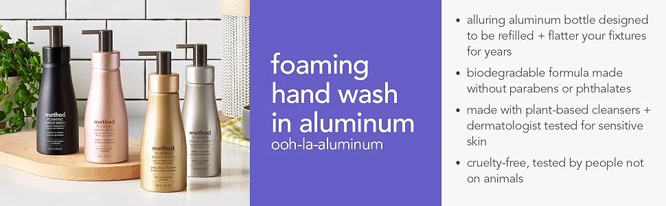 Method Premium Foaming Hand Wash Vanilla + Raspberry Reusable Pink Aluminum Bottle Biodegradable Formula 10 fl oz (Pack of 3) - foaming hand soap