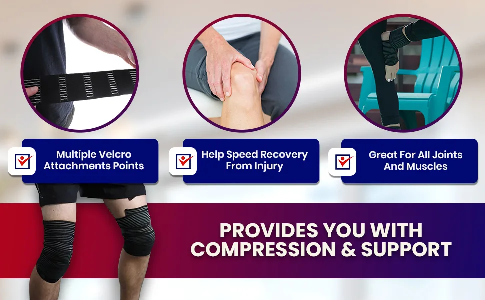 Elastic Knee Compression Bandage Wraps Knee Support Straps for Legs Thighs Hamstrings Ankle & Elbow Joints Reduce Swelling Lymphatic Relief & Knee Replacement Surgery Elastic Bandage Large (Pack of 2) - Knee Wraps torn bandas raps arms badage clip mens calves quad compressive injury compress wrapper