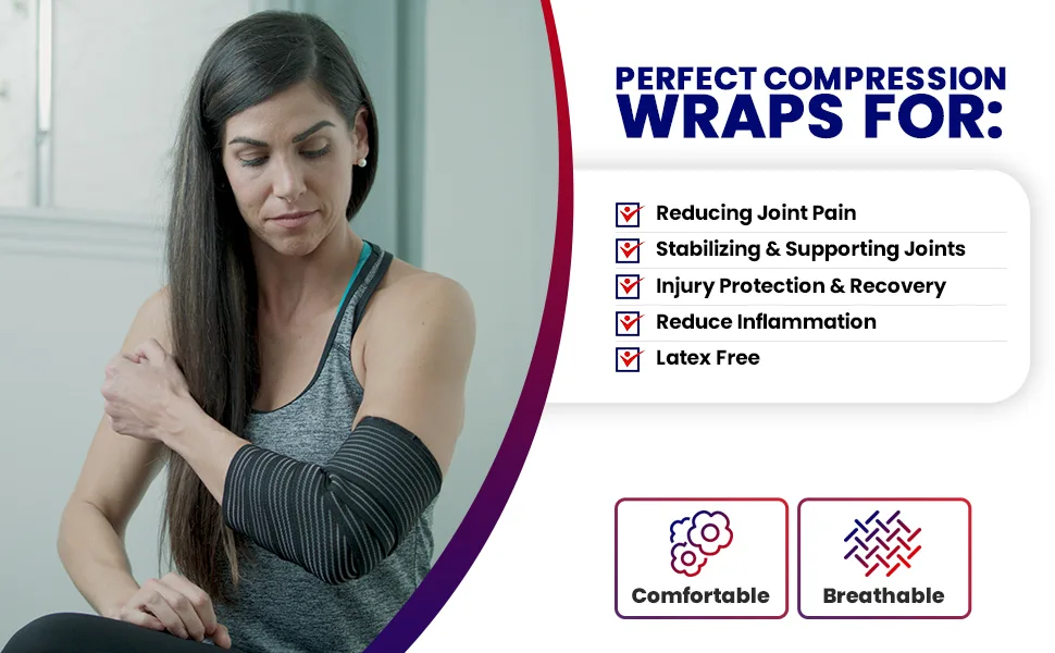 Elastic Knee Compression Bandage Wraps Knee Support Straps for Legs Thighs Hamstrings Ankle & Elbow Joints Reduce Swelling Lymphatic Relief & Knee Replacement Surgery Elastic Bandage Large (Pack of 2) - Velcro Compression Wraps Elbow Sleeve ankles ligament sleves injured