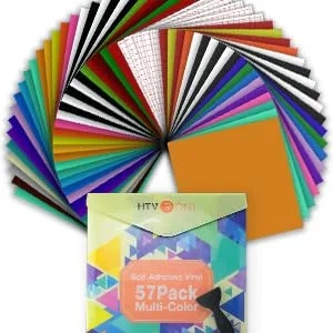 HTVRONT Permanent Vinyl for Cricut Machine-57 Pack 12 x 12 Permanent Vinyl Bundle 52 Adhesive Vinyl Sheets & 5 Transfer Tape for Vinyl Permanent Multicolored - 57 permanent vinyl sheets