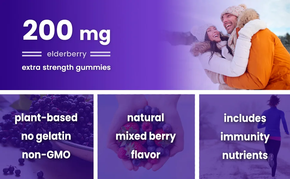 Elderberry Gummies | Sambucus Elderberry Gummies for Adults & Kids | Vitamin C Propolis & Echinacea | Max Strength Immune Support Gummies | Natural Berry Flavor | 120 Gummies (2 Pack) - elderberry gummies sambucus immune support gummy supplement