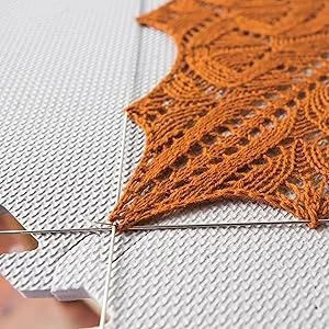 Knit Picks Blocking Mats for Knitting and Crochet Pack of 9 Textured Blocking Boards Regular - A beautiful lace shawl being blocked on a mat with wires