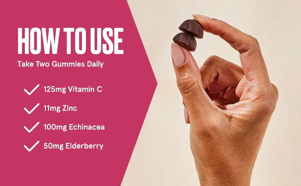 Bulletproof Sugar-Free Raspberry Elderberry Immune Gummies 60 Count Keto Supplement for Immune Support and Wellness - How to use it: take two gummies daily