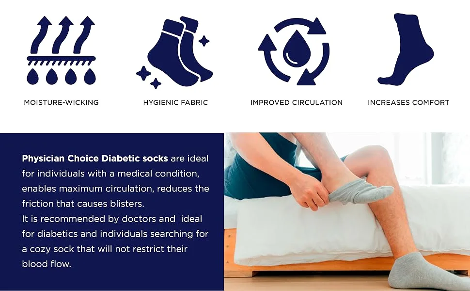 Physicians' Choice Diabetic Socks Diabetic Quarter Socks Unisex 12 Pack - White - Size 9-11 - product information 17