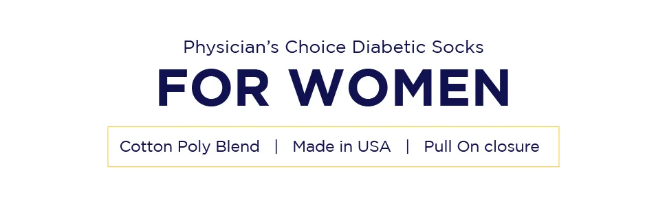 Physicians' Choice Diabetic Socks Diabetic Quarter Socks Unisex 12 Pack - White - Size 9-11 - Text reads: Our pull-on diabetic socks for women are made of a cotton-poly blend and made in USA.