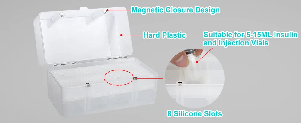 APDTEK Insulin Vial Storage Box Holder for Fridge 8 Slots Diabetic Insulin Vial Case Organizer Protector for Travel Fits 5ML-15ML Insulin Injection Vials (White) - APDTEK Insulin Vial Storage Box
