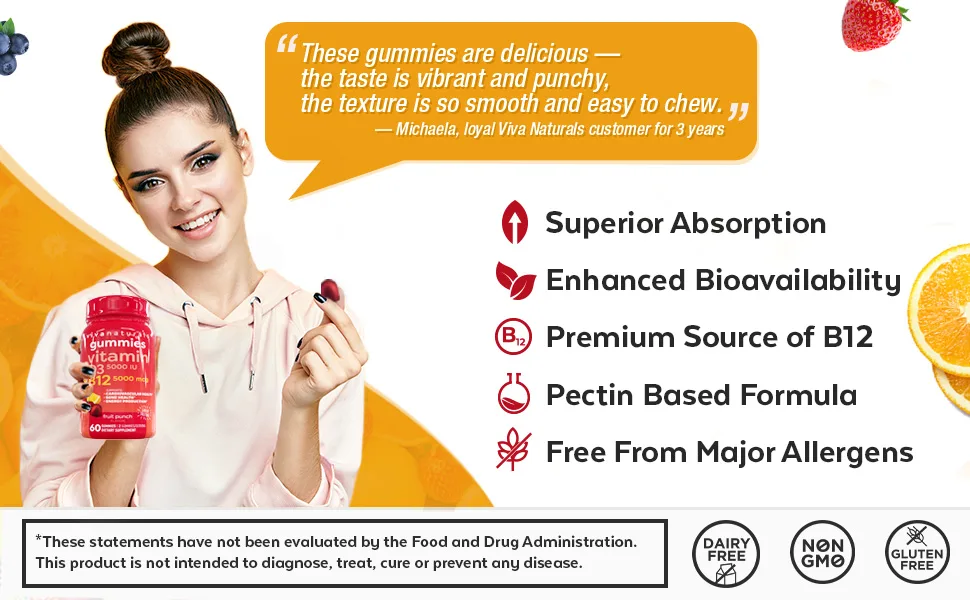 Vitamin B12 5000mcg and Vitamin D3 5000 IU Gummies 60 Count | Delicious Fruit Punch Flavor Vitamin D and Methyl B12 Vitamins for Energy and Immune Support - New_2
