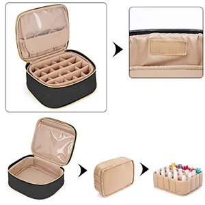 LUXJA Detachable 2 Layers Nail Polish Organizer - Hold 40 Bottles (15ml - 0.5 fl.oz) Nail Polish Case with Tools Storage Pockets (Patented) Black - nail polish holder
