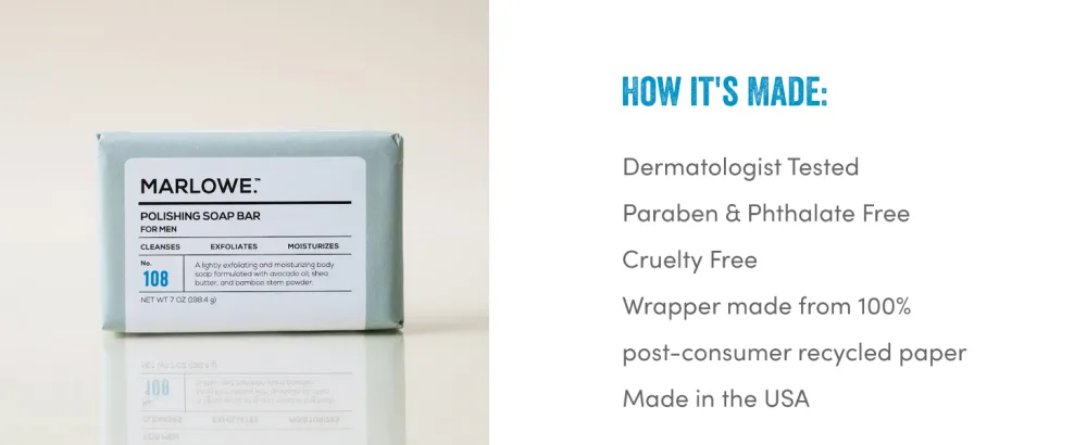 MARLOWE. No. 108 Polishing Soap Bar | Best Cleansing & Moisturizing Bar for Men (3-Pack) Pack of 3 - product information 10