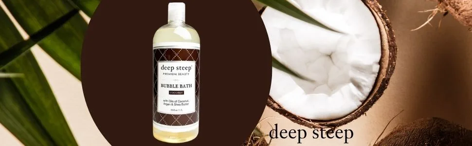 Deep Steep Classic Bubble Bath Lathering Lavender Chamomile and Coconut Variety Bundle Pack of 2 33.8 Ounce (Pack of 2) - deep steep coconut 1 liter front of bottle image