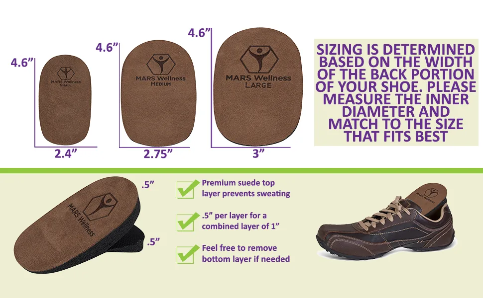 Adjustable 1 Inch Orthopedic Heel Lift for Heel Pain and Leg Length Discrepancies - Large - 4 Pack - sizing