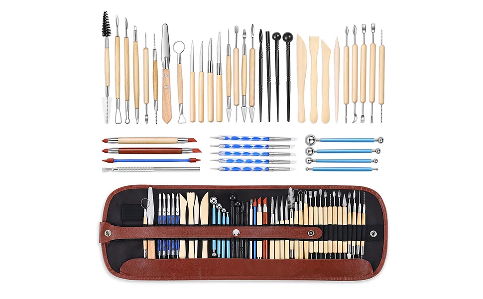 ISSEVE Pottery Clay Sculpting Tools 43Pcs Double Sided Ceramic Clay Carving Tool Set with Carrying Case Bag for Beginners Professionals School Student Pottery Modeling Smoothing Brown Bag - Pottery Tools