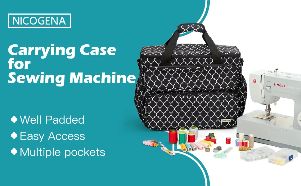 NICOGENA Sewing Machine Carrying Case Universal Travel Tote Bag with Shoulder Strap for Singer Brother Janome and Accessories Lantern Black black Style 1 - SEWING MACHINE CASE