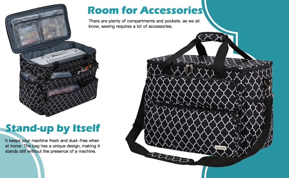 NICOGENA Sewing Machine Carrying Case Universal Travel Tote Bag with Shoulder Strap for Singer Brother Janome and Accessories Lantern Black black Style 1 - SEWING MACHINE CASE