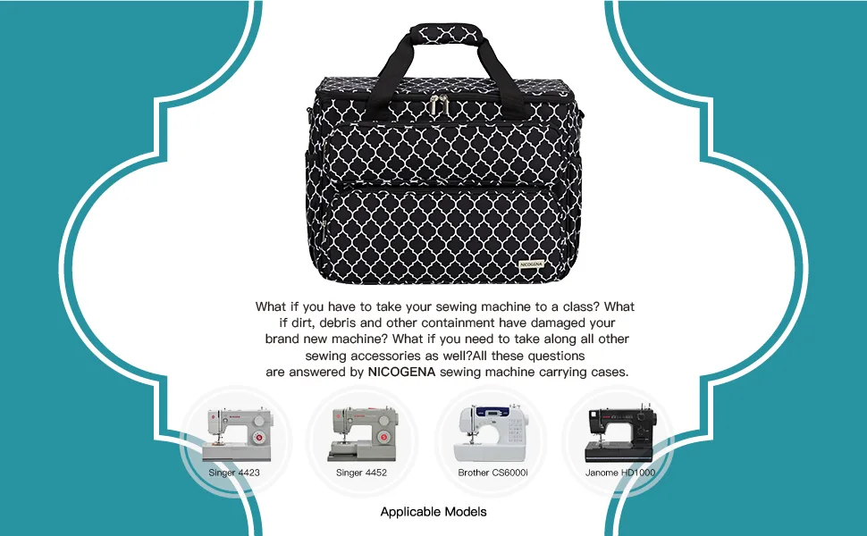 NICOGENA Sewing Machine Carrying Case Universal Travel Tote Bag with Shoulder Strap for Singer Brother Janome and Accessories Lantern Black black Style 1 - SEWING MACHINE CASE