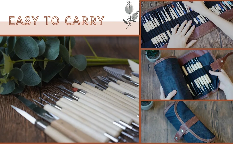 TEMONTIAN Pottery Clay Sculpting Tools 44Pcs Double Sided Polymer Clay Tools Ceramic Clay Carving Tool Set with Carrying Case Bag for Beginners Pottery Tools and Supplies for Professionals Kit RED - sculpting tools