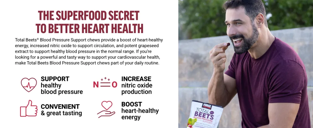 Force Factor Total Beets Blood Pressure Support Supplement Beets Supplements with Beets Powder Great-Tasting Beets Chewables for Heart-Healthy Energy and Increased Nitric Oxide 120 Chews 2-Pack - the superfood secret to better heart health