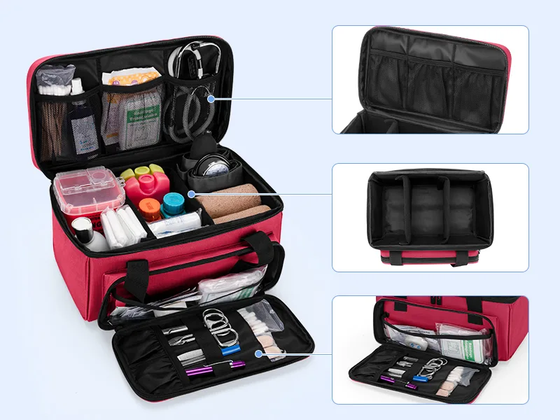 CURMIO Small First Aid Bag Empty Family First Aid Kit Case Medicine Storage Organizer Box For Home And Travel Red (Patent Pending) - first aid bags empty