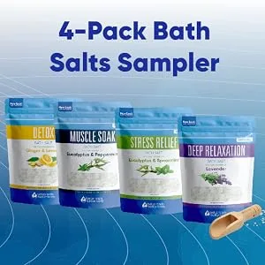 Bath Salts Sampler (4-Pack of 2-lbs) Variety Bath Soaks with Bamboo Scoop 4 Pack Sampler (No Box) - 4-pack bath salts sampler