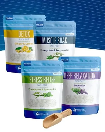 Bath Salts Sampler (4-Pack of 2-lbs) Variety Bath Soaks with Bamboo Scoop 4 Pack Sampler (No Box) - 4-Pack Bath Salts Sampler