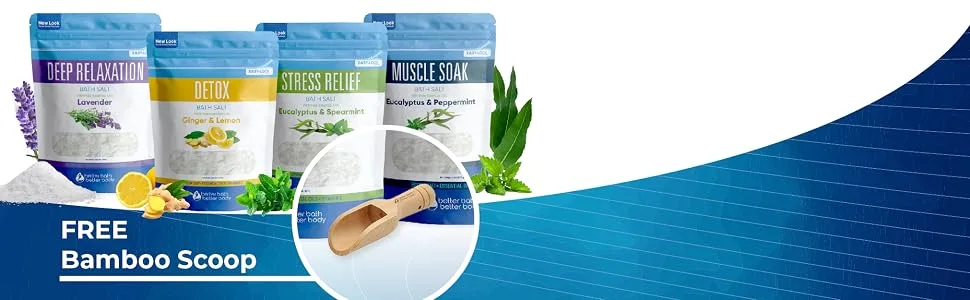 Bath Salts Sampler (4-Pack of 2-lbs) Variety Bath Soaks with Bamboo Scoop 4 Pack Sampler (No Box) - bath salts sampler