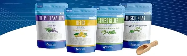 Bath Salts Sampler (4-Pack of 2-lbs) Variety Bath Soaks with Bamboo Scoop 4 Pack Sampler (No Box) - bath salts sampler pack