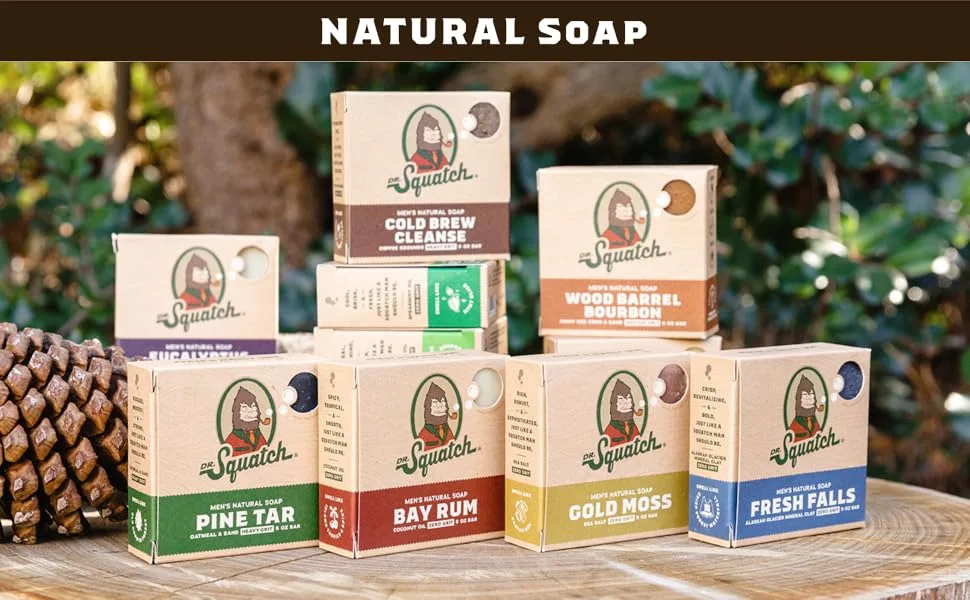 Dr. Squatch All Natural Bar Soap for Men 3 Bar Variety Pack Pine Tar Cedar Citrus and Spearmint Basil Pine Tar/Cedar Citrus/Spearmint Basil - Dr. Squatch Soap