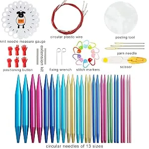 LOOEN 37pcs Aluminum Circular Knitting Needles Set with Ergonomic Handles 13 Size Interchangeable Crochet Needles with Storage Case for Small Project (Style 1) Rose Red - Circular Knitting Needles Set