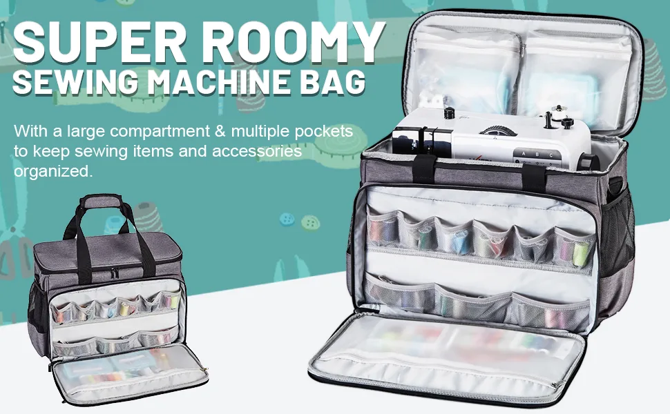Golkcurx Sewing Machine Case with Removable Padding Pad Tote Bag for Sewing Machine with Shoulder Strap for Most Standard Singer Brother Janome Grey - product information 14