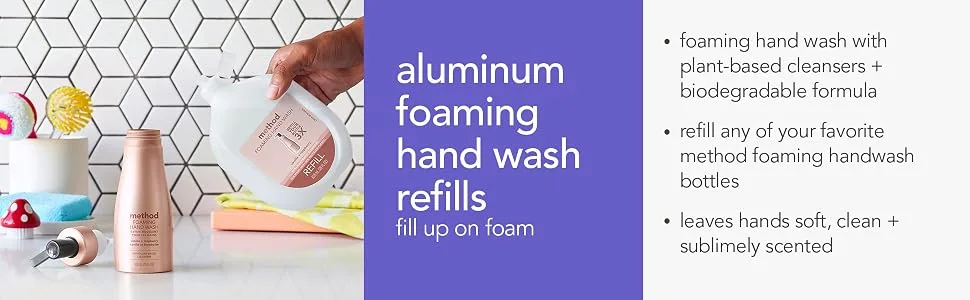 Method Foaming Hand Soap Refill Violet + Lavender Recyclable Bottle Biodegradable Formula 28 fl oz (Pack of 4) - foaming hand wash refill