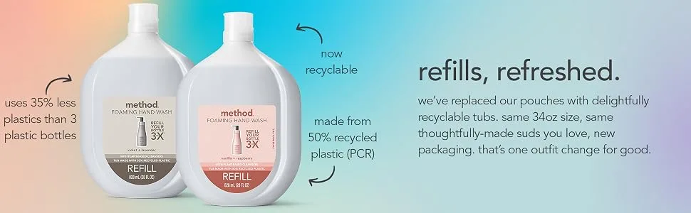 Method Foaming Hand Soap Refill Violet + Lavender Recyclable Bottle Biodegradable Formula 28 fl oz (Pack of 4) - foaming hand wash refill