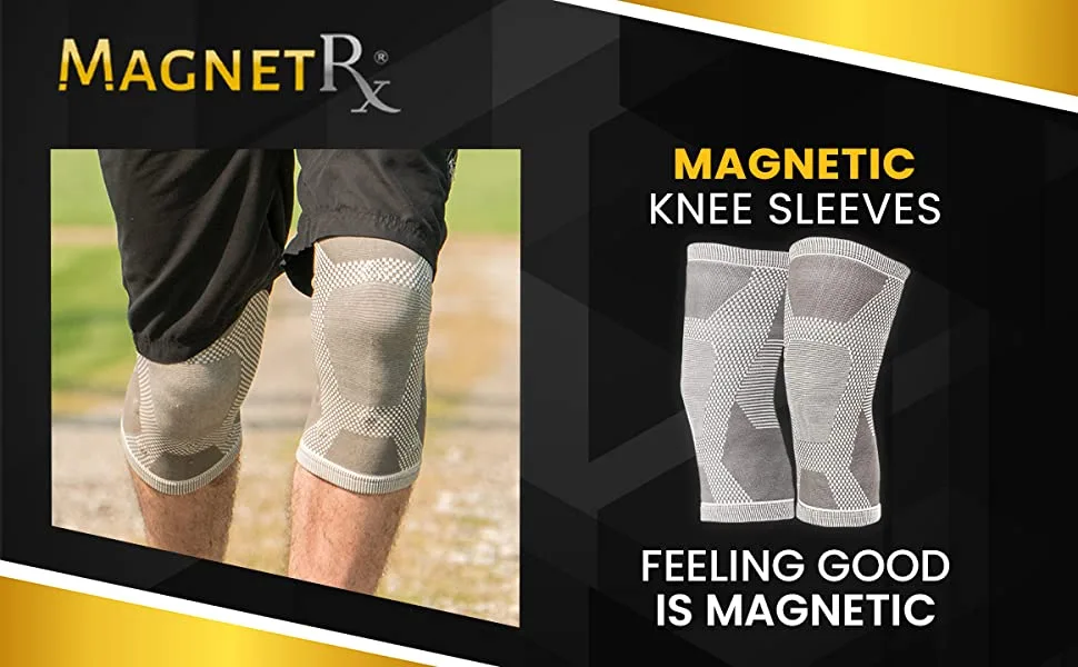 MagnetRX Magnetic Knee Compression Sleeve - (2-Pack) Knee Support with Magnets for Knee Support & Recovery - Magnet Knee Brace Support (Medium) Medium (Pack of 2) Grey - knee magnet magnets for knees imanes magnetic knee braces magnetic knee brace