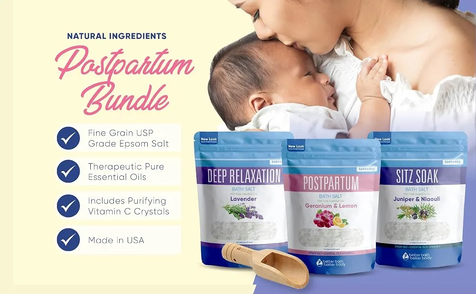 Postpartum Bath Bundle (3-Pack) with Scoop - 3-pack postpartum soak bundle with sitz bath salt epsom salt