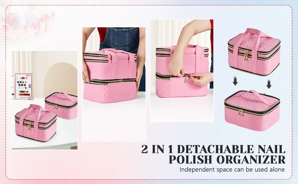 BAGMIND Nail Polish Organizer Three-Layers Nail Polish Organizer Case with Detachable Nail Machine Compartment 3 in 1 Portable Nail Polish Holder Organizer Case Black - Nail Polish Organizer