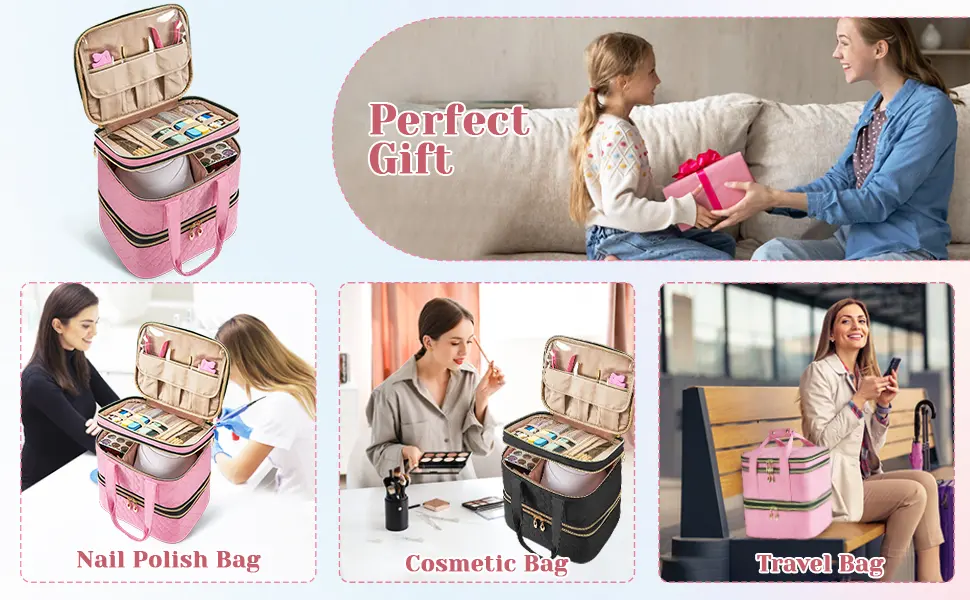 BAGMIND Nail Polish Organizer Three-Layers Nail Polish Organizer Case with Detachable Nail Machine Compartment 3 in 1 Portable Nail Polish Holder Organizer Case Black - Nail Polish Organizer