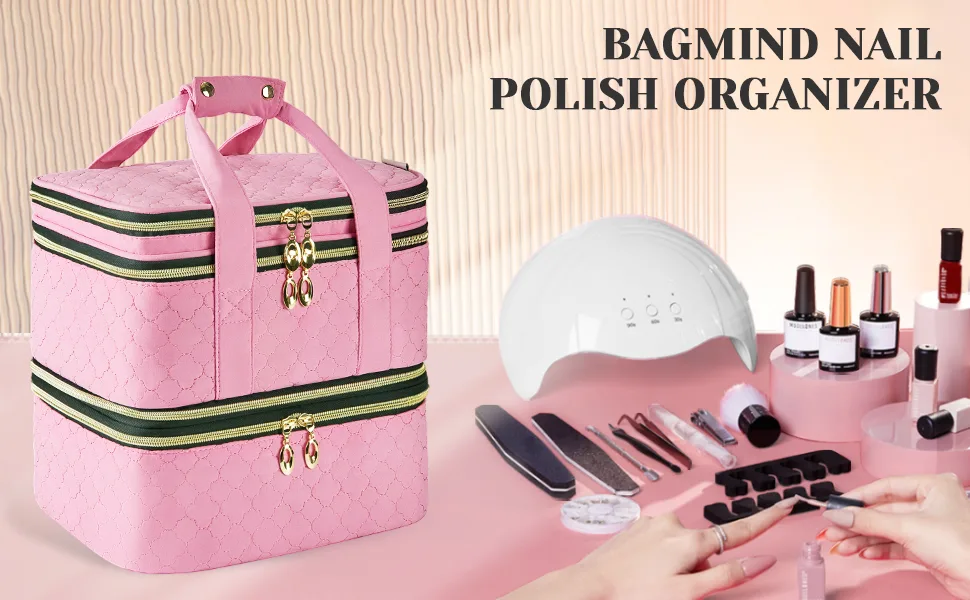 BAGMIND Nail Polish Organizer Three-Layers Nail Polish Organizer Case with Detachable Nail Machine Compartment 3 in 1 Portable Nail Polish Holder Organizer Case Black - Nail Polish Organizer